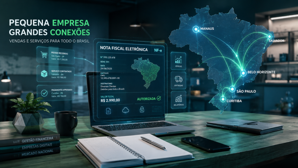 MEI emitindo nota fiscal eletrônica para clientes de diferentes cidades e estados do Brasil.